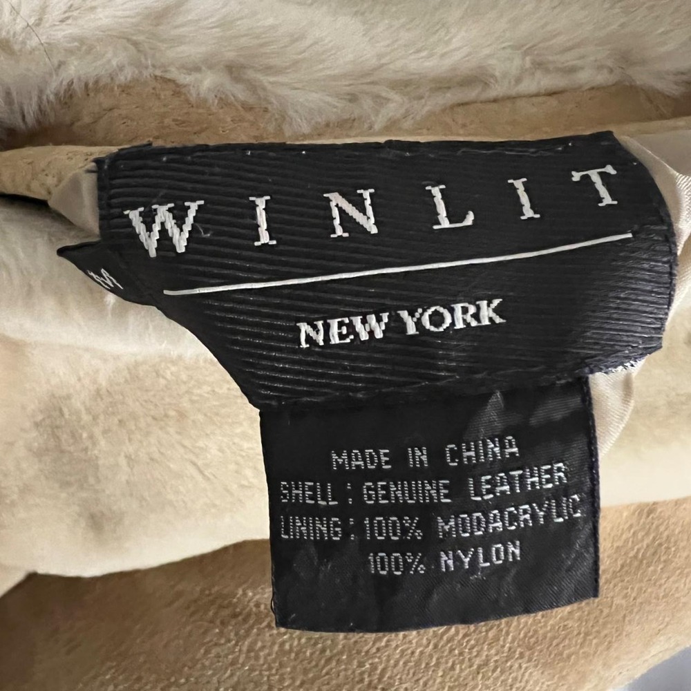 Winlit New York Reversible Genuine Leather Suede Faux Fur Hooded Coat Tan Medium - Picture 3 of 11
